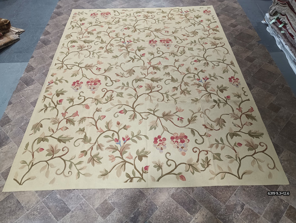 9.3 x 12.6 Flat Weave French All Over Aubusson handmade Rug #F-6319
