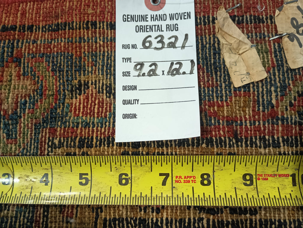 9.2 x 12.1 Antique Persian Sarouk Mohajeran Quality Rug Rich Burgundy #F-6321