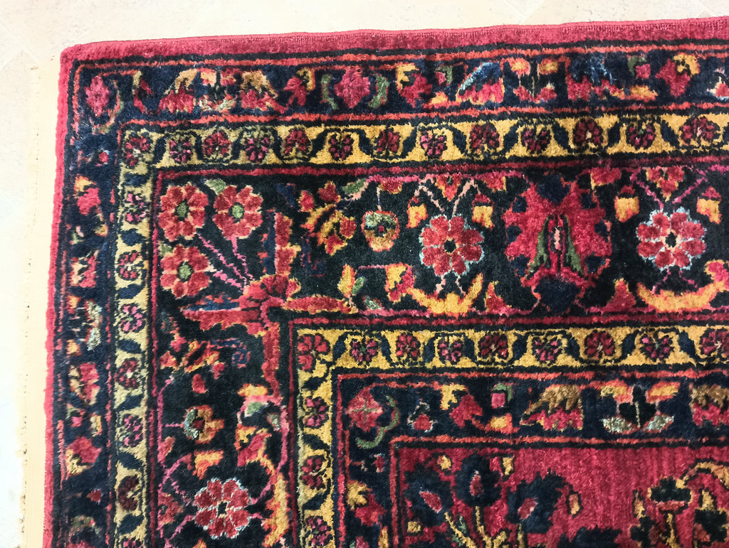 9.2 x 12.1 Antique Persian Sarouk Mohajeran Quality Rug Rich Burgundy #F-6321