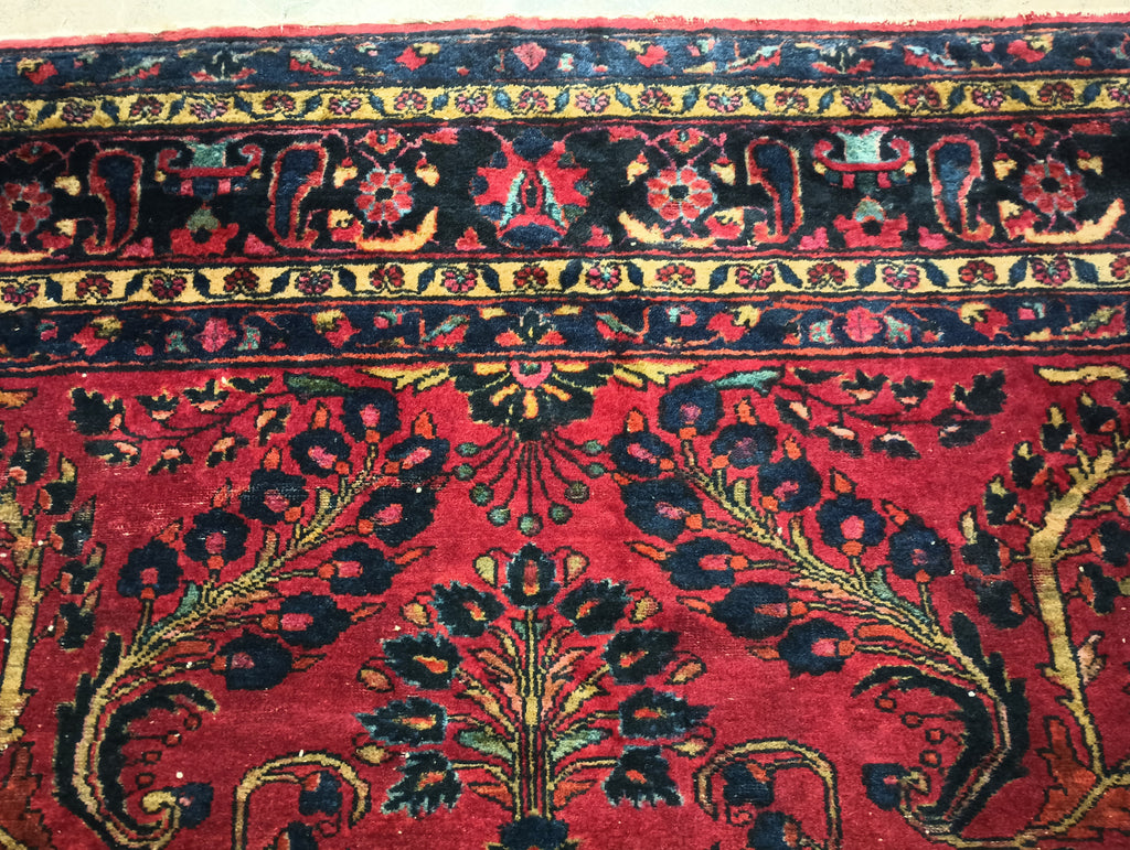 9.2 x 12.1 Antique Persian Sarouk Mohajeran Quality Rug Rich Burgundy #F-6321