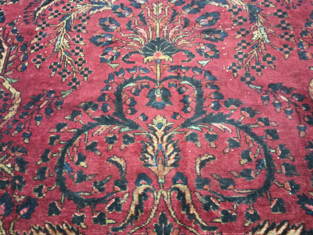 9.2 x 12.1 Antique Persian Sarouk Mohajeran Quality Rug Rich Burgundy #F-6321