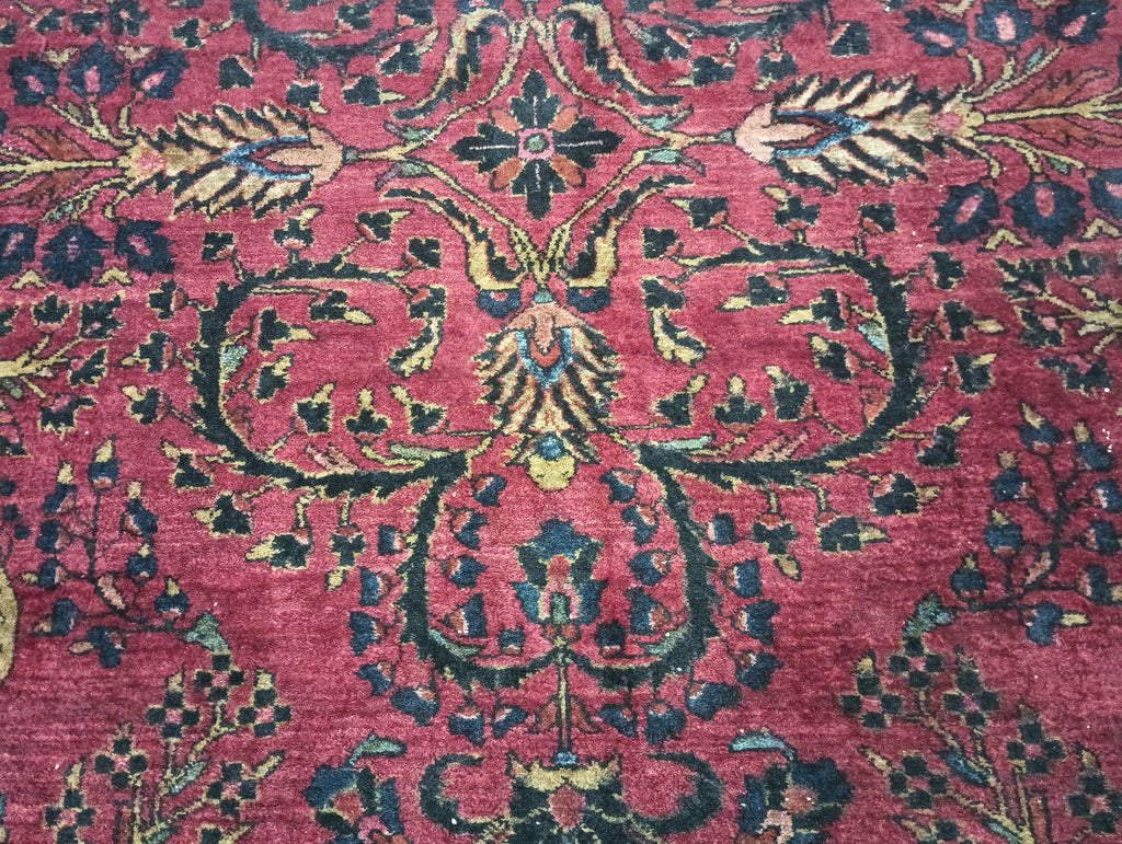 9.2 x 12.1 Antique Persian Sarouk Mohajeran Quality Rug Rich Burgundy #F-6321