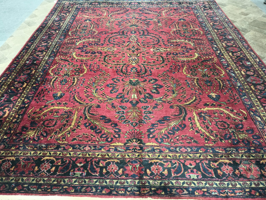 9.2 x 12.1 Antique Persian Sarouk Mohajeran Quality Rug Rich Burgundy #F-6321