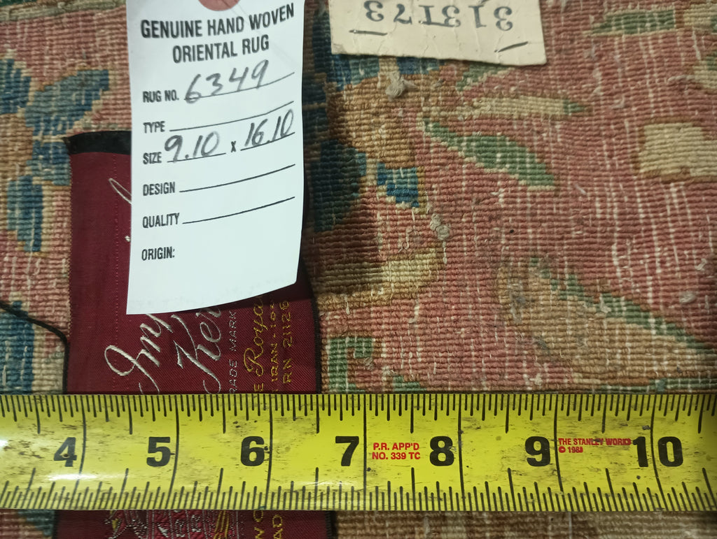 9.10 x 17.0 Authentic Persian Kerman Rug Emerald GREEN #F-6349