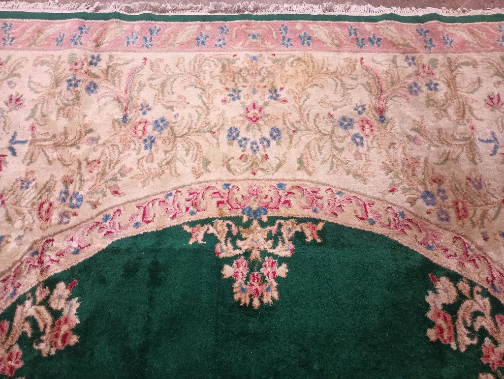 9.10 x 17.0 Authentic Persian Kerman Rug Emerald GREEN #F-6349