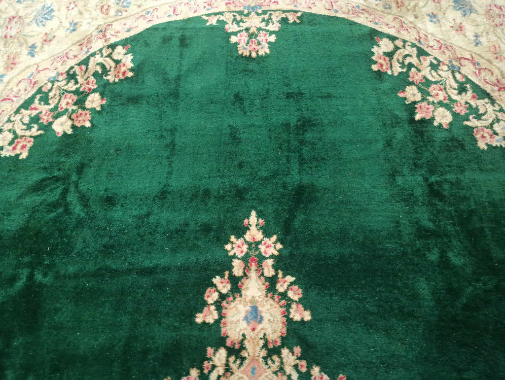 9.10 x 17.0 Authentic Persian Kerman Rug Emerald GREEN #F-6349