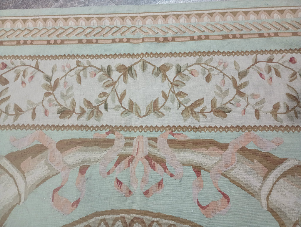 8 x 10 French Aubusson Flat Weave Light Green #F-6356