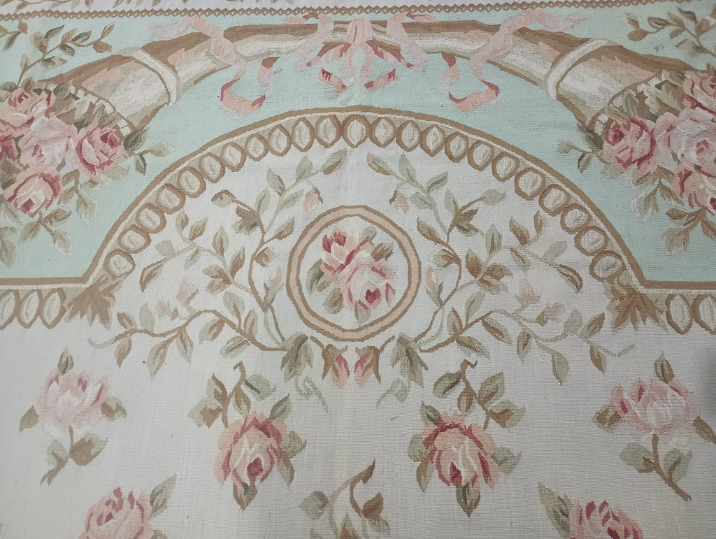 8 x 10 French Aubusson Flat Weave Light Green #F-6356