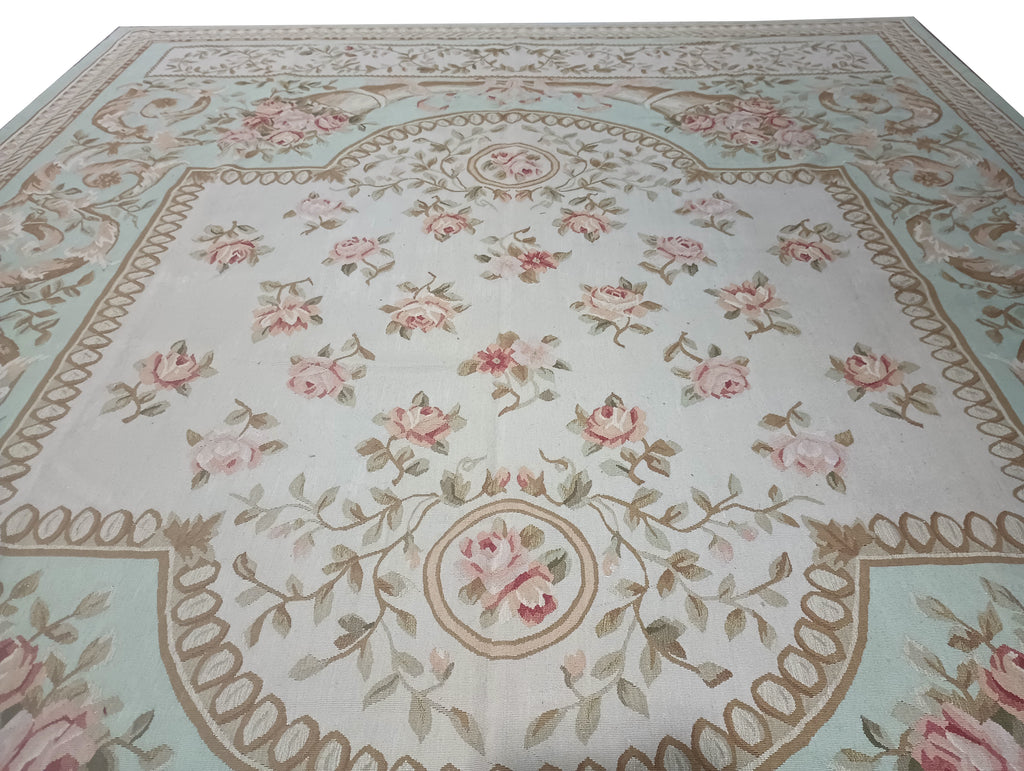 8 x 10 French Aubusson Flat Weave Light Green #F-6356