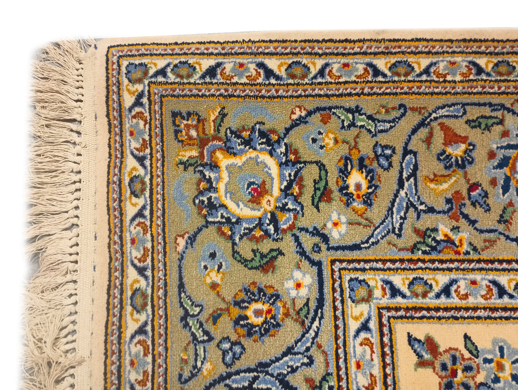 5.2 x 8 SIGNED Persian Kashan Rug IVORY GREEN #F-6361