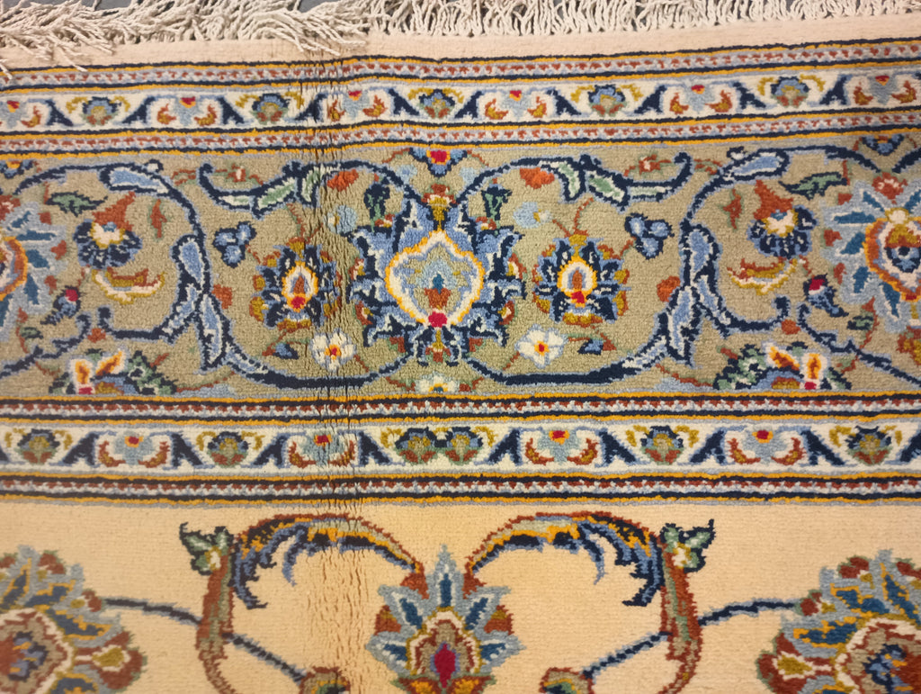 5.2 x 8 SIGNED Persian Kashan Rug IVORY GREEN #F-6361