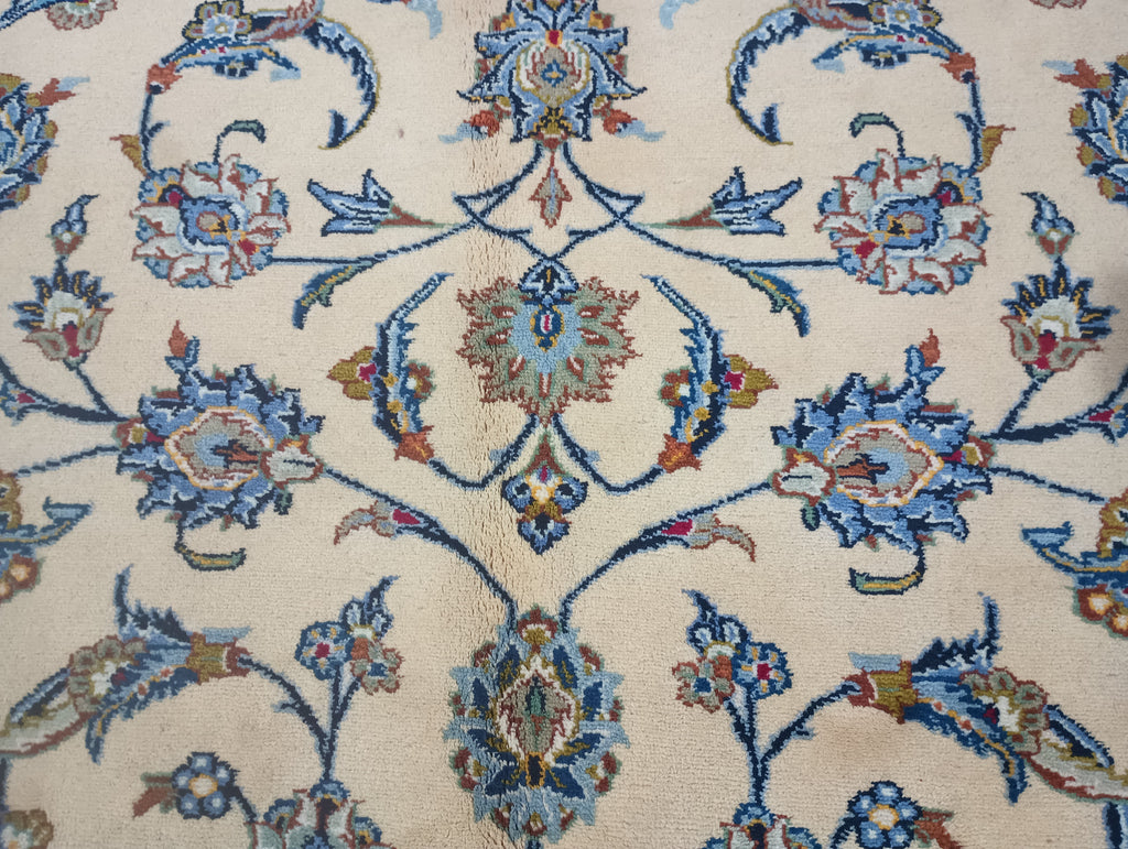 5.2 x 8 SIGNED Persian Kashan Rug IVORY GREEN #F-6361