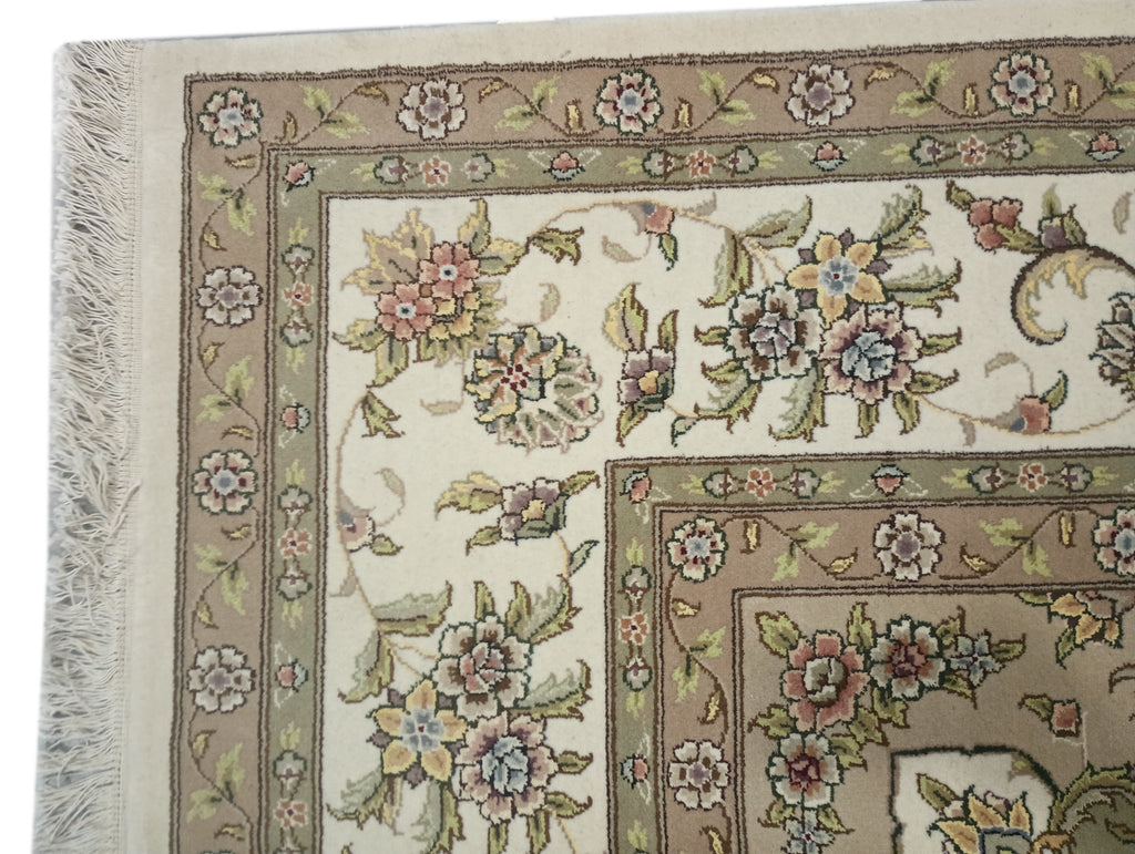 9' x 12' Quality Wool and Silk Tabriz Rug IVORY SAGE #PIX-5960