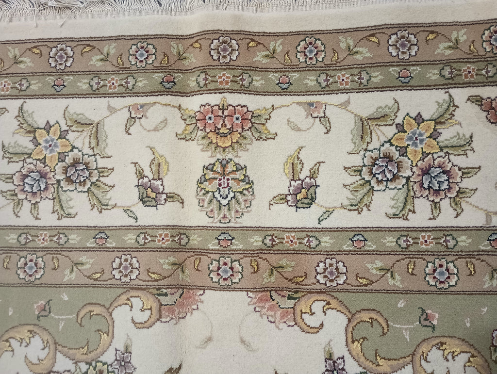 9' x 12' Quality Wool and Silk Tabriz Rug IVORY SAGE #PIX-5960