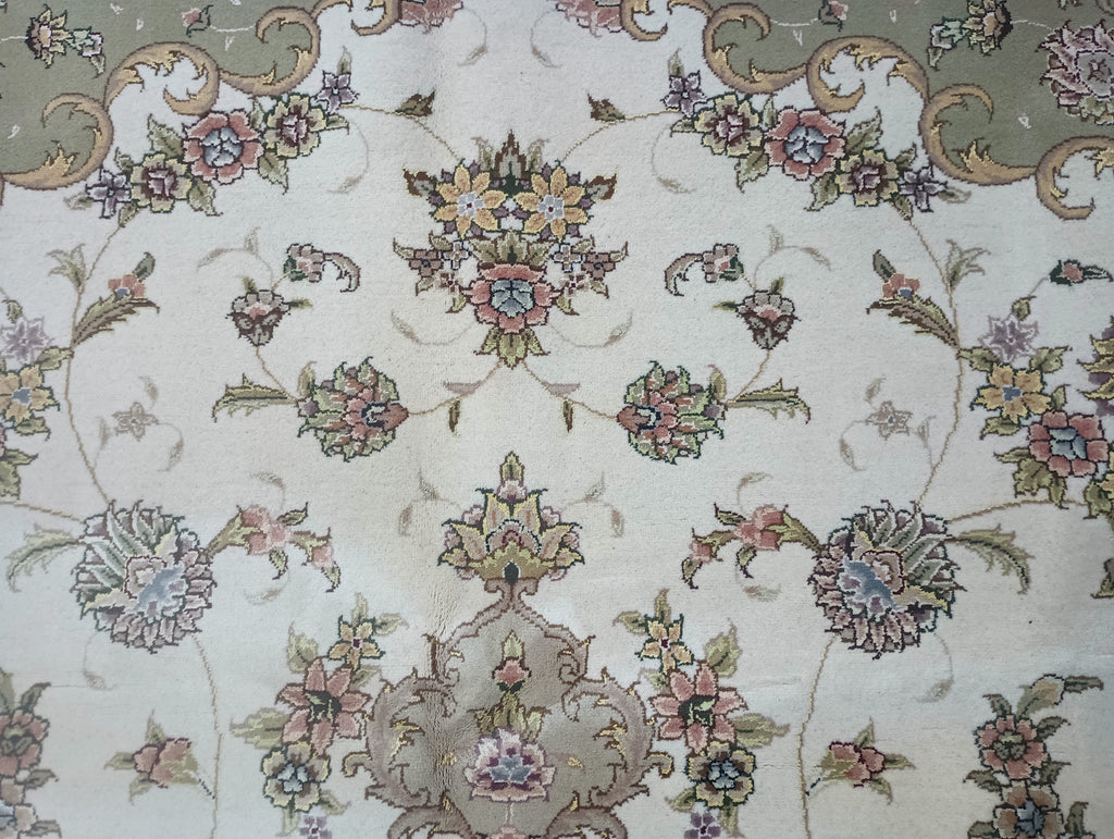 9' x 12' Quality Wool and Silk Tabriz Rug IVORY SAGE #PIX-5960