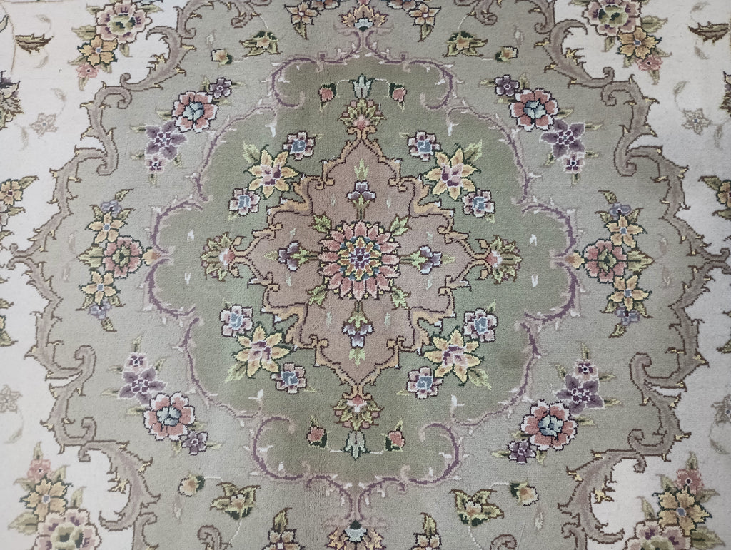 9' x 12' Quality Wool and Silk Tabriz Rug IVORY SAGE #PIX-5960