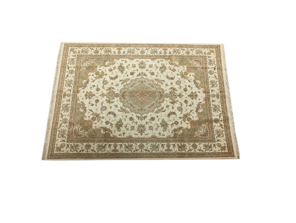 9' x 12' Quality Wool and Silk Tabriz Rug IVORY SAGE #PIX-5960