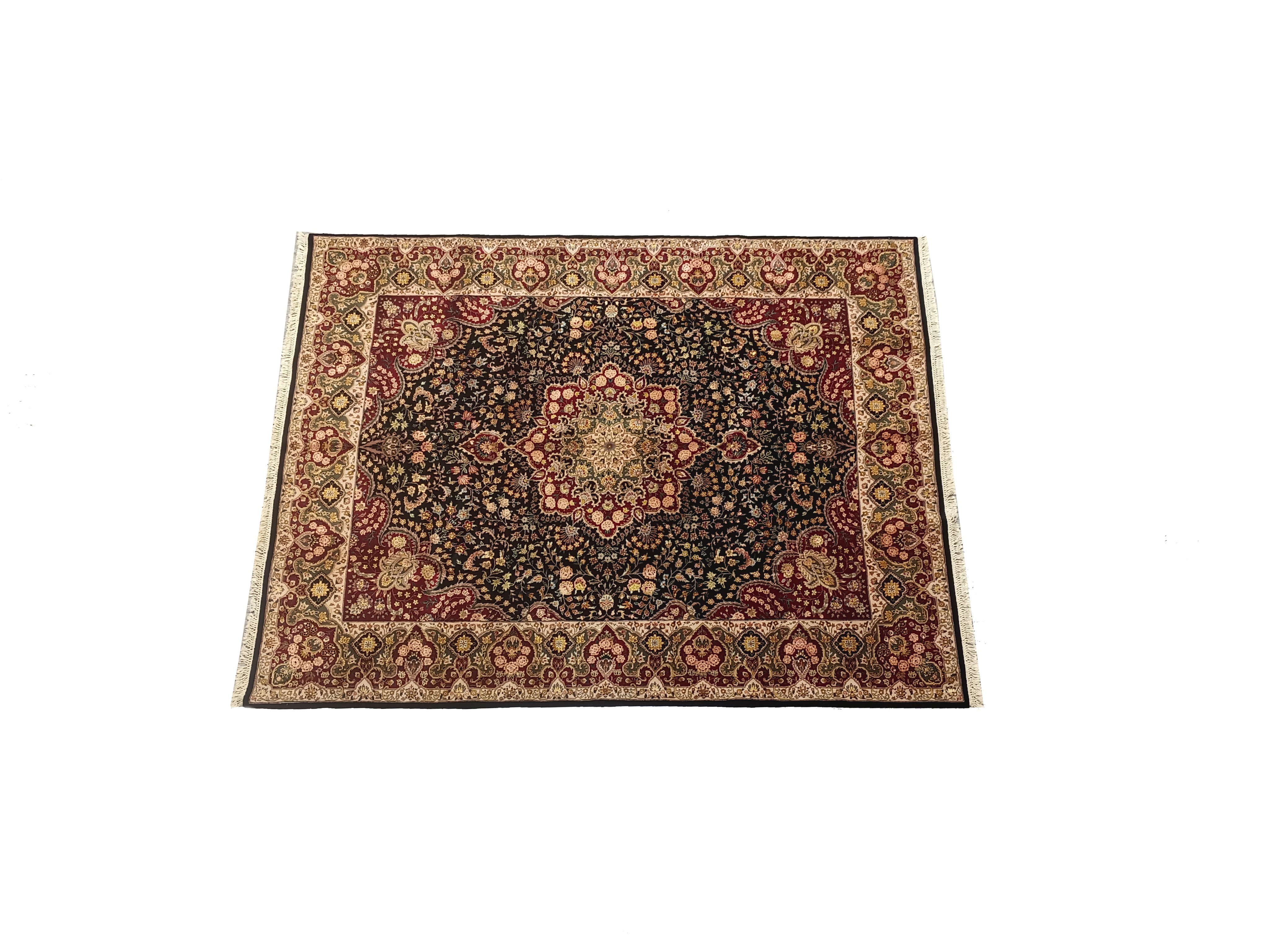 71x39 Inch Rug 7.9 x 10 Quality Wool and Silk Rug Black Burgundy #F-6381 | www ...