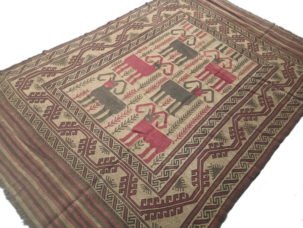 6.2 x 9.8 Afghan Tribal Wool Kilim Rug ANIMAL MOTIF #F-6383