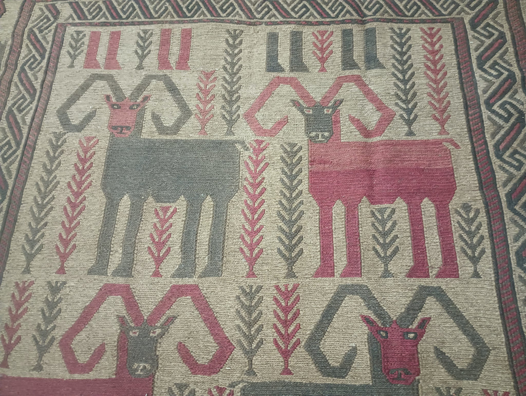 6.2 x 9.8 Afghan Tribal Wool Kilim Rug ANIMAL MOTIF #F-6383