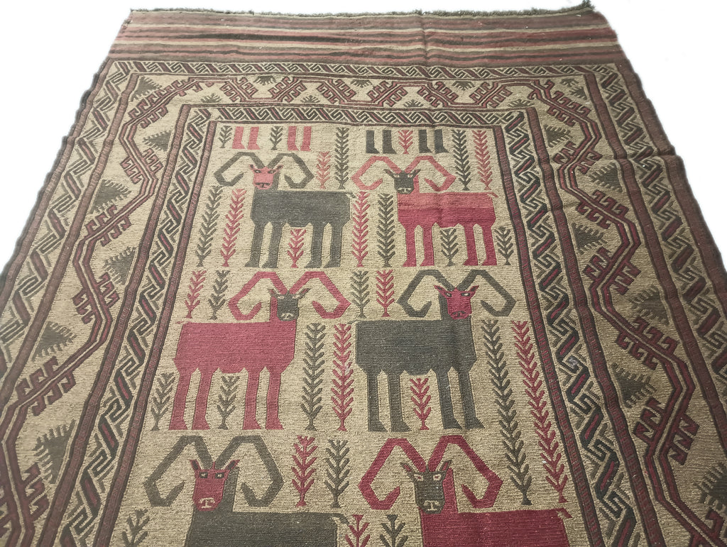 6.2 x 9.8 Afghan Tribal Wool Kilim Rug ANIMAL MOTIF #F-6383