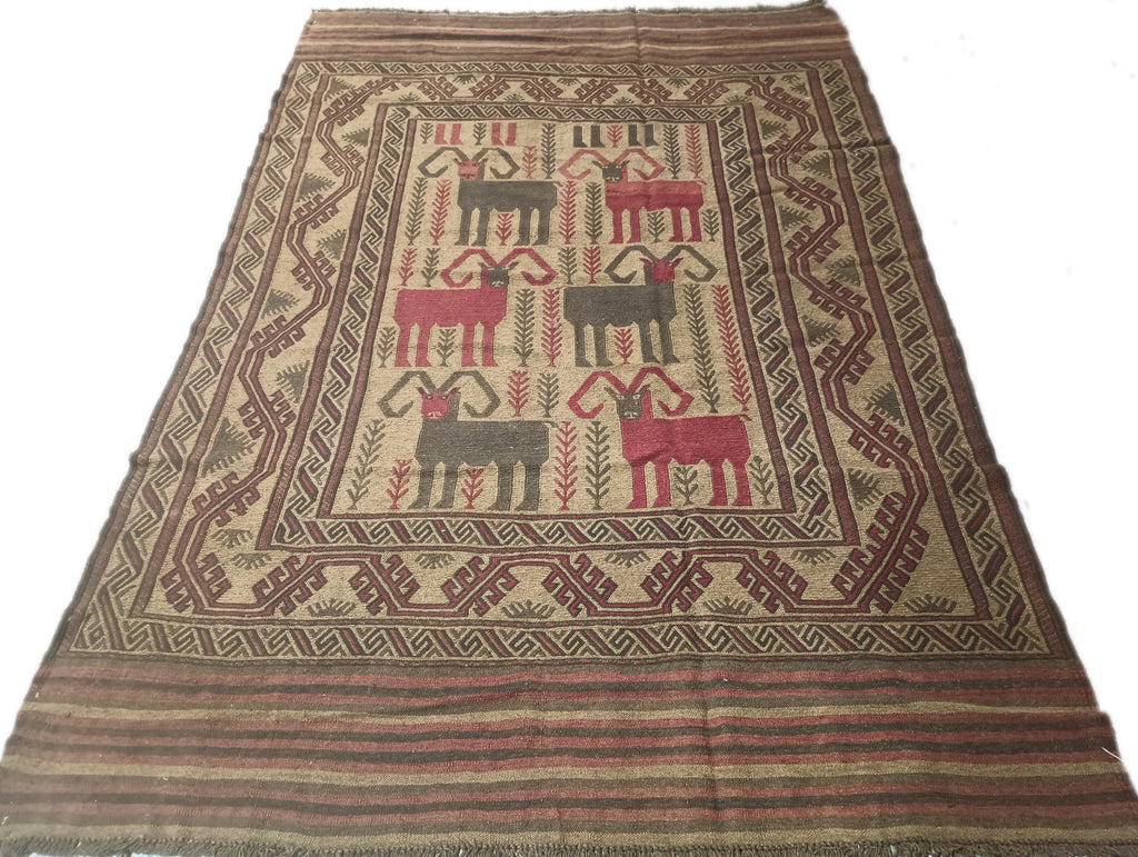 6.2 x 9.8 Afghan Tribal Wool Kilim Rug ANIMAL MOTIF #F-6383