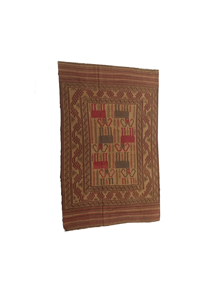 6.2 x 9.8 Afghan Tribal Wool Kilim Rug ANIMAL MOTIF #F-6383