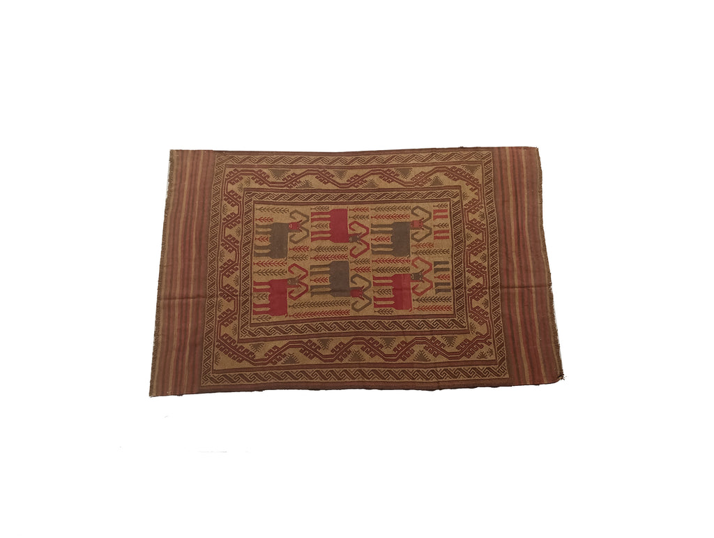 6.2 x 9.8 Afghan Tribal Wool Kilim Rug ANIMAL MOTIF #F-6383