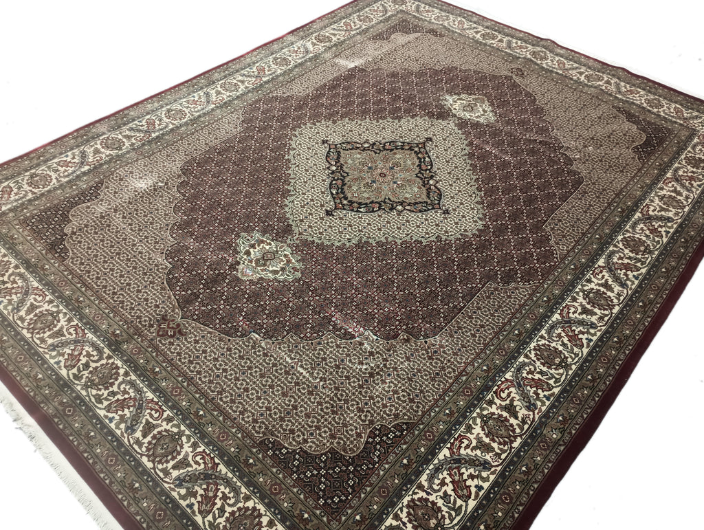 8.3 x 11 NEW Handmade Wool and Silk Mahi Tabriz Rug BURGUNDY #F-6385