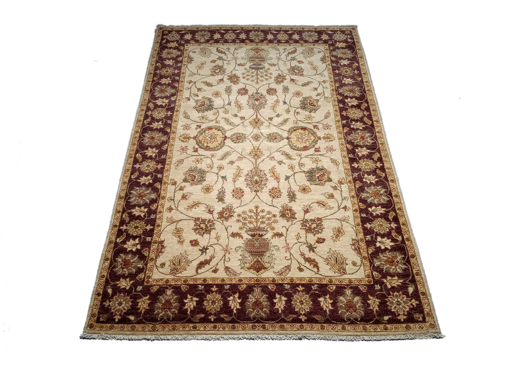 5.5 x 8.5 Creamy Vegetable Dyed Chobi Handmade Rug 73613