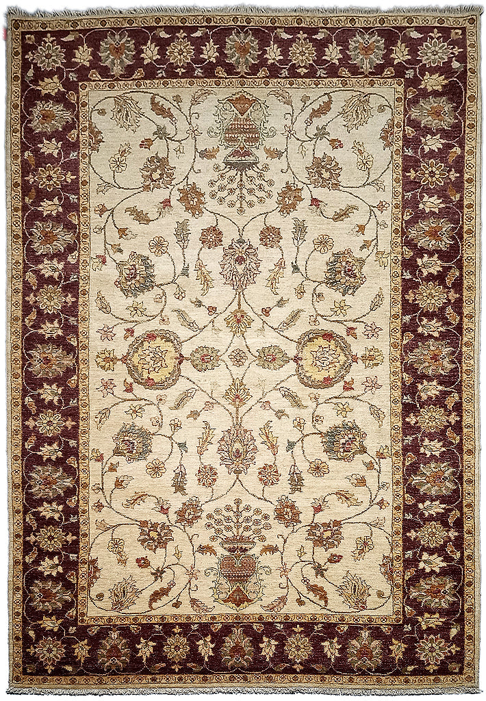5.5 x 8.5 Creamy Vegetable Dyed Chobi Handmade Rug 73613