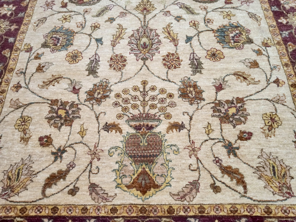 5.5 x 8.5 Creamy Vegetable Dyed Chobi Handmade Rug 73613