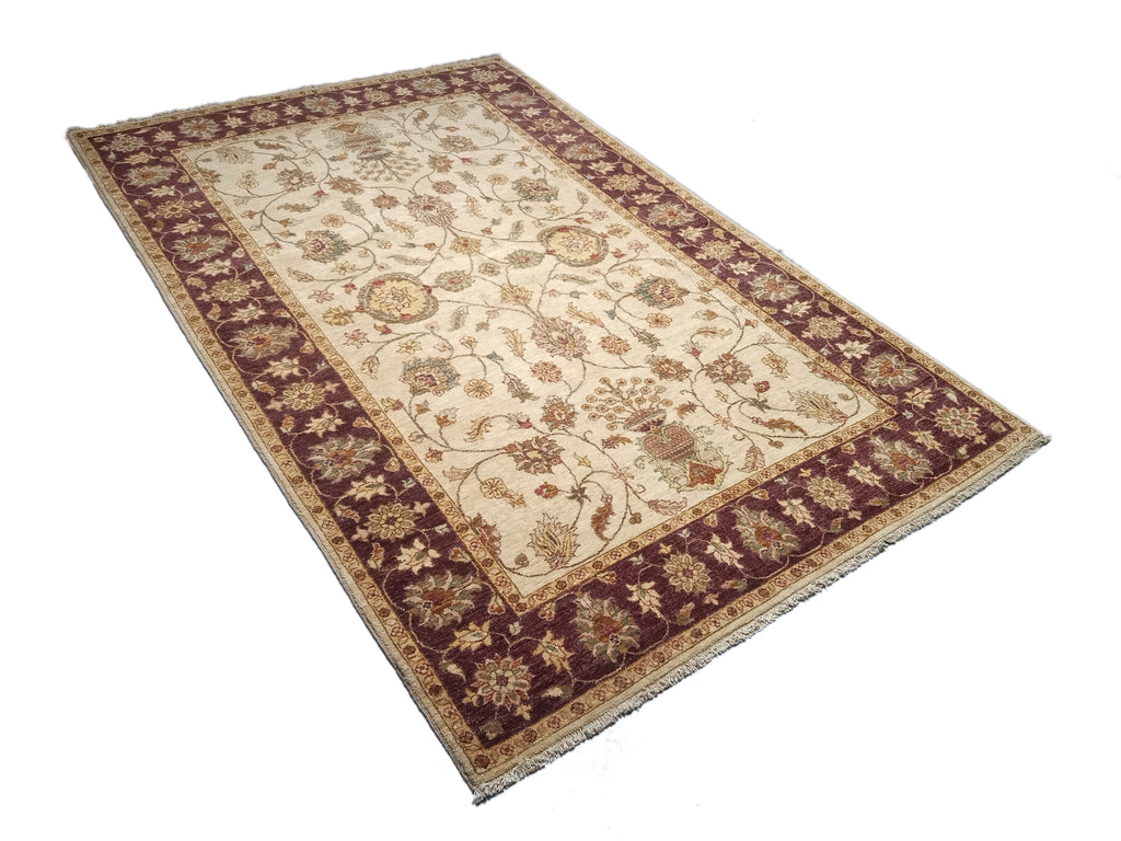 5.5 x 8.5 Creamy Vegetable Dyed Chobi Handmade Rug 73613