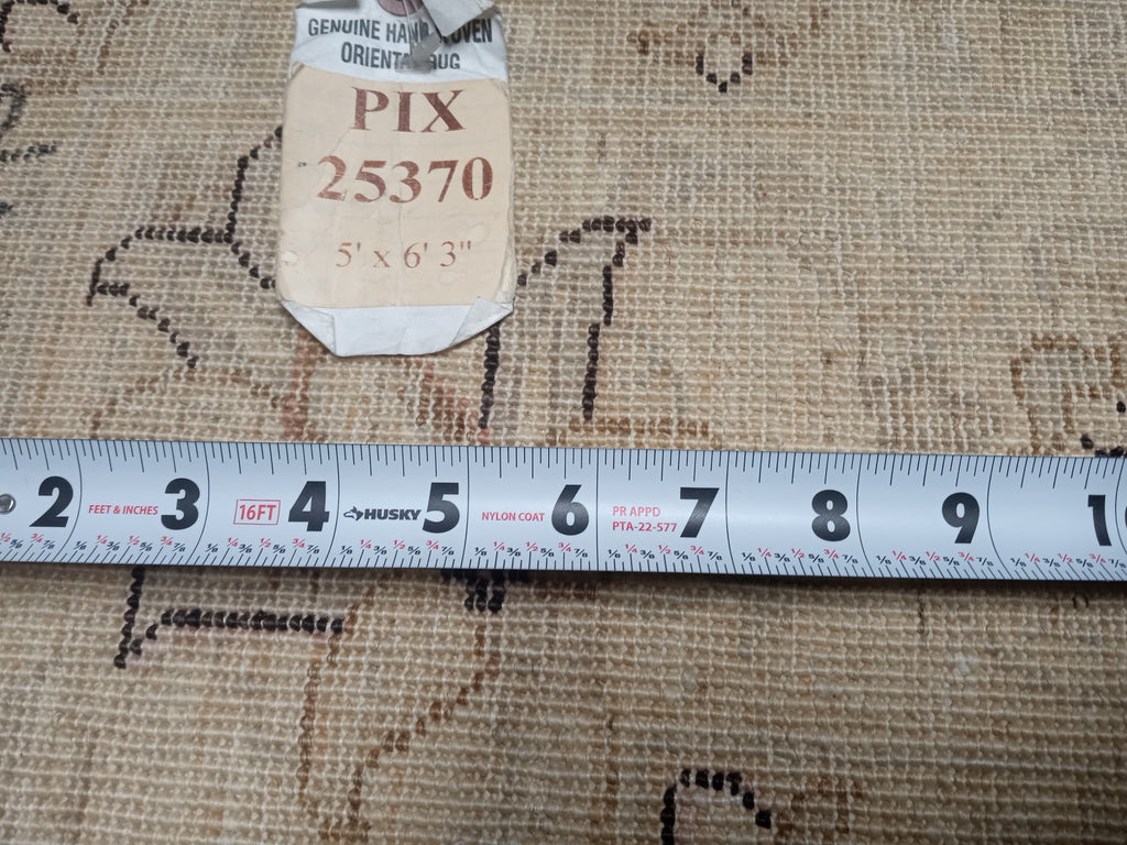 5 x 6.3 BLACK Ziglar Rug Handmade Pakistan NATURAL WOOL #PIX-25370