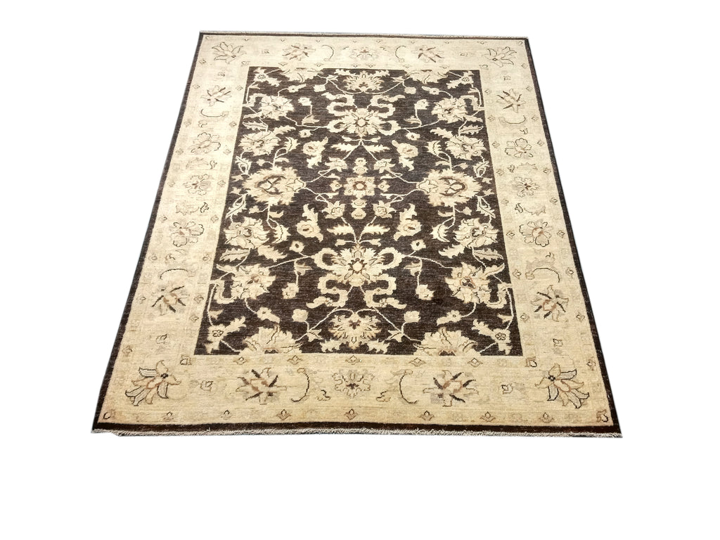 5 x 6.3 BLACK Ziglar Rug Handmade Pakistan NATURAL WOOL #PIX-25370