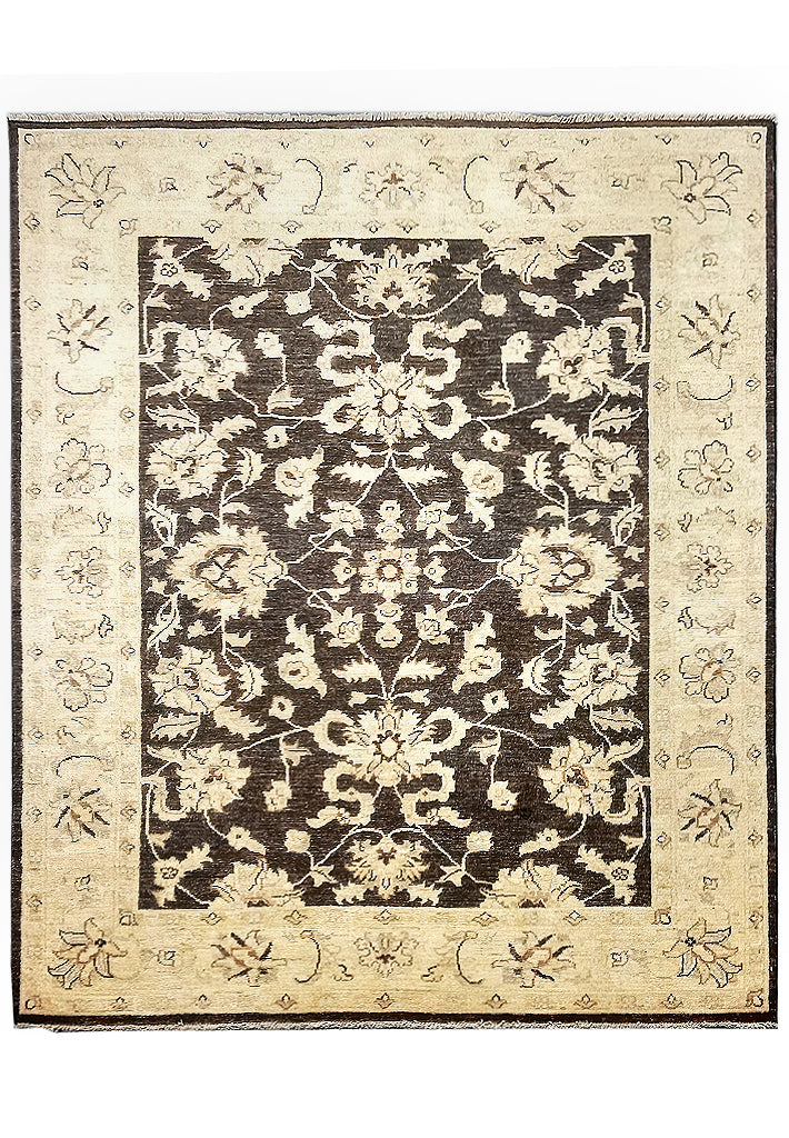 5 x 6.3 BLACK Ziglar Rug Handmade Pakistan NATURAL WOOL #PIX-25370