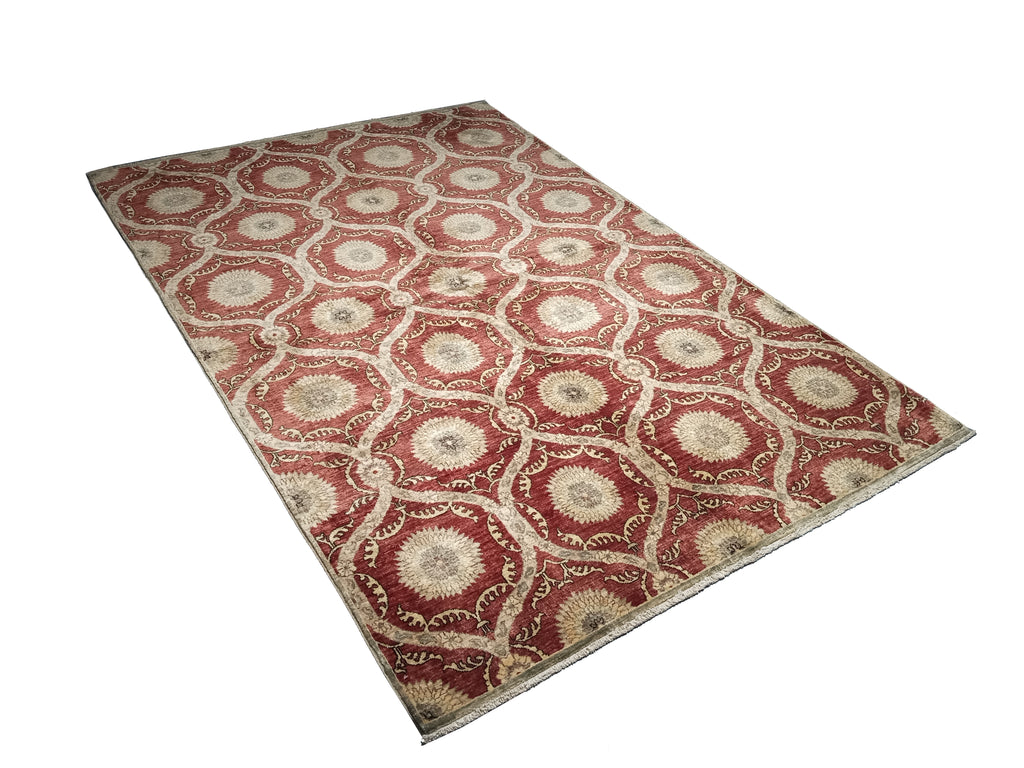 6 x 8.10 Transitional Modern Handmade Natural Ghazni Wool Rug #PIX-HT-8814