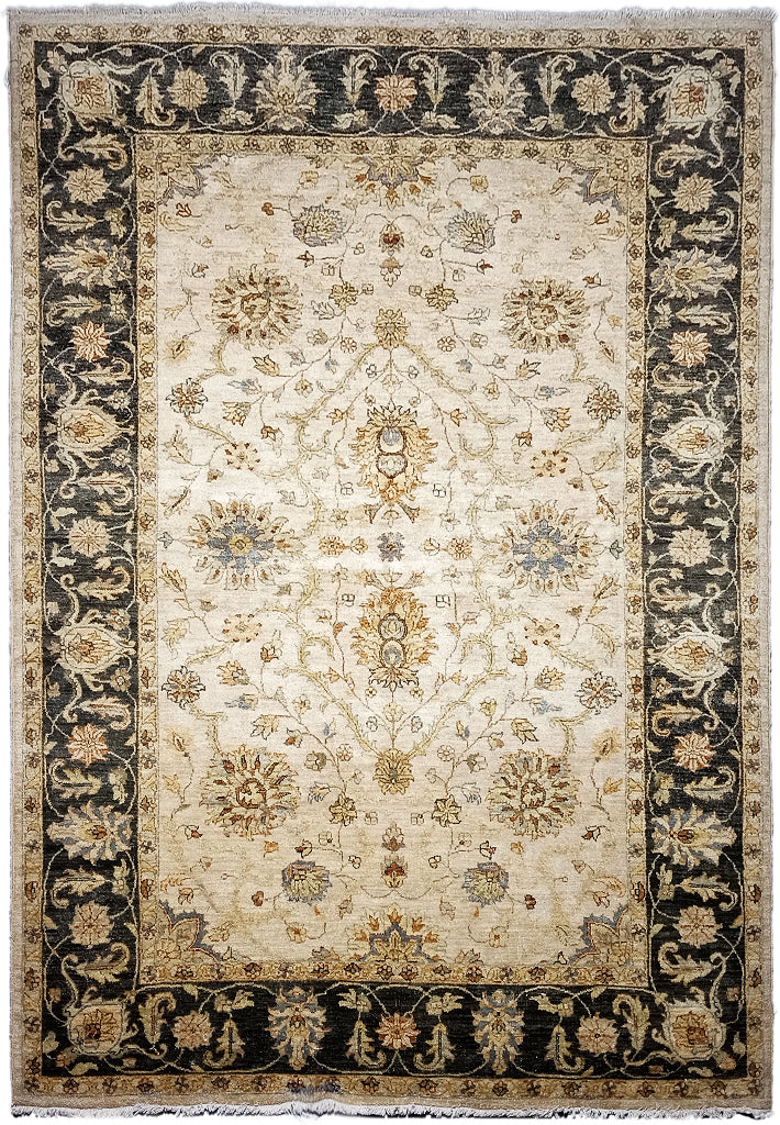 6' x 9' NEW QUALITY HANDMAD JAIPOUR RUG  IVORY BLACK #D-10