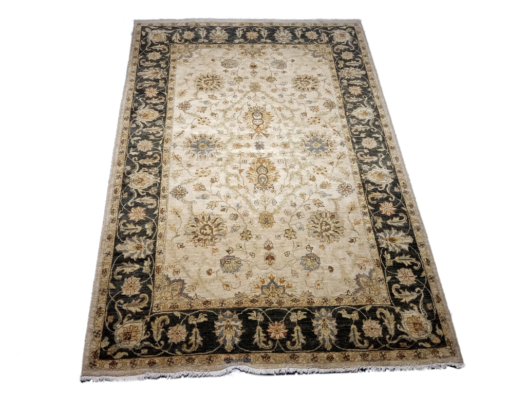 6' x 9' NEW QUALITY HANDMAD JAIPOUR RUG  IVORY BLACK #D-10