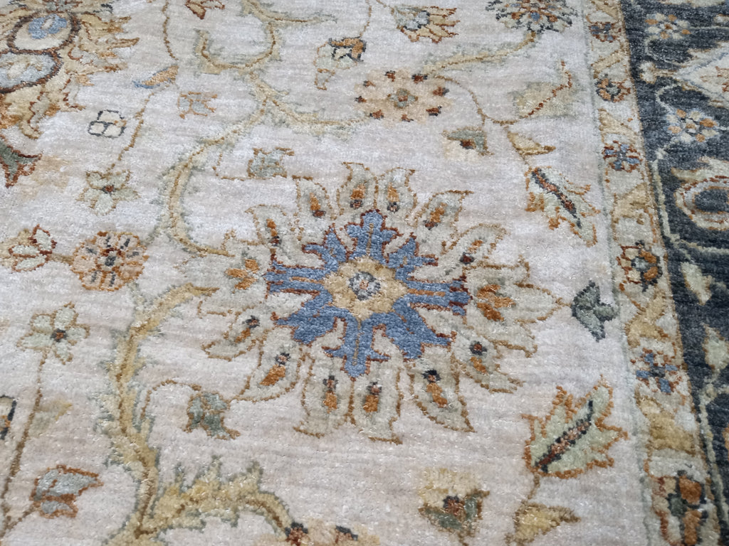 6' x 9' NEW QUALITY HANDMAD JAIPOUR RUG  IVORY BLACK #D-10