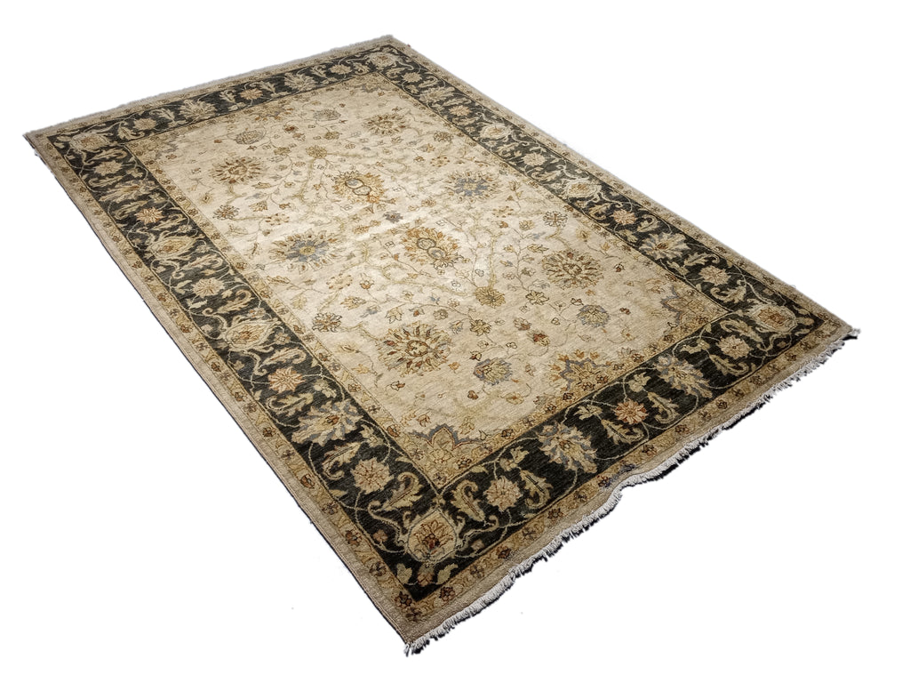 6' x 9' NEW QUALITY HANDMAD JAIPOUR RUG  IVORY BLACK #D-10