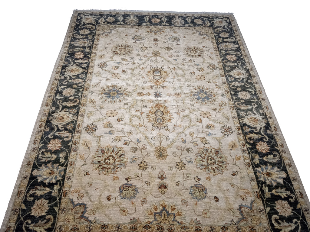 6' x 9' NEW QUALITY HANDMAD JAIPOUR RUG  IVORY BLACK #D-10