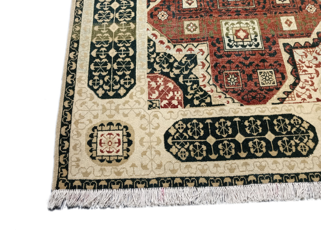 6' x 10' Geometric Jaipour Rug DENSE WOOL Burgundy, Ivory, green  #D-12