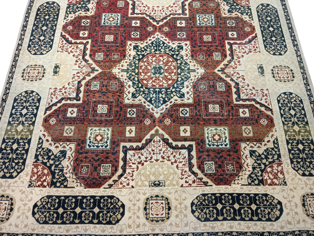 6' x 10' Geometric Jaipour Rug DENSE WOOL Burgundy, Ivory, green  #D-12