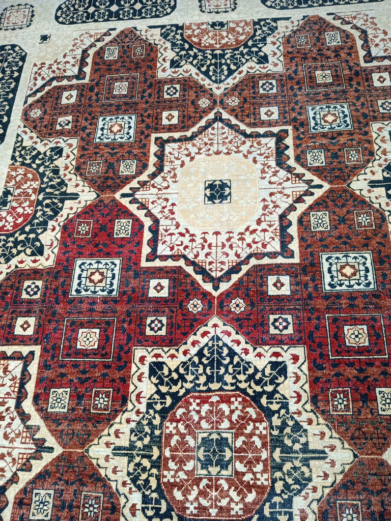 6' x 10' Geometric Jaipour Rug DENSE WOOL Burgundy, Ivory, green  #D-12