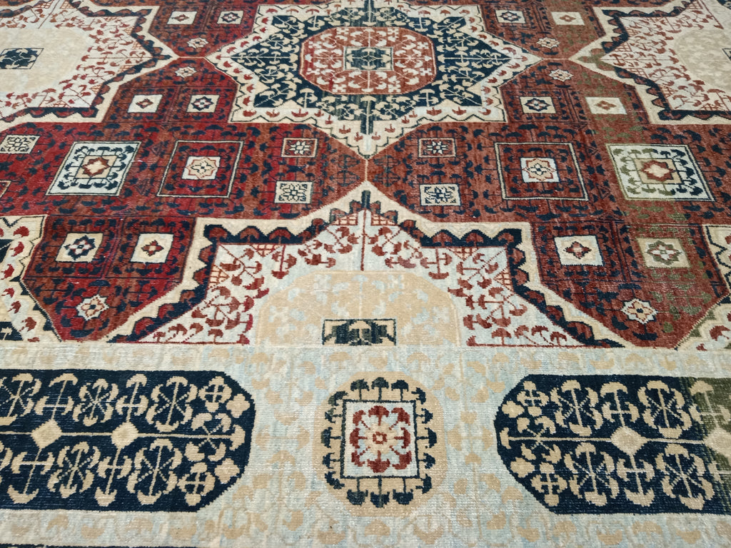 6' x 10' Geometric Jaipour Rug DENSE WOOL Burgundy, Ivory, green  #D-12