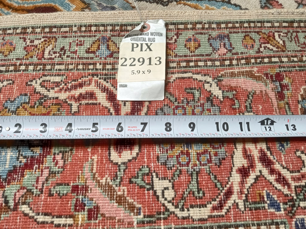 5.9 x 9 Semi-Antique Persian Tabriz Rug Ivory/Pink 22913