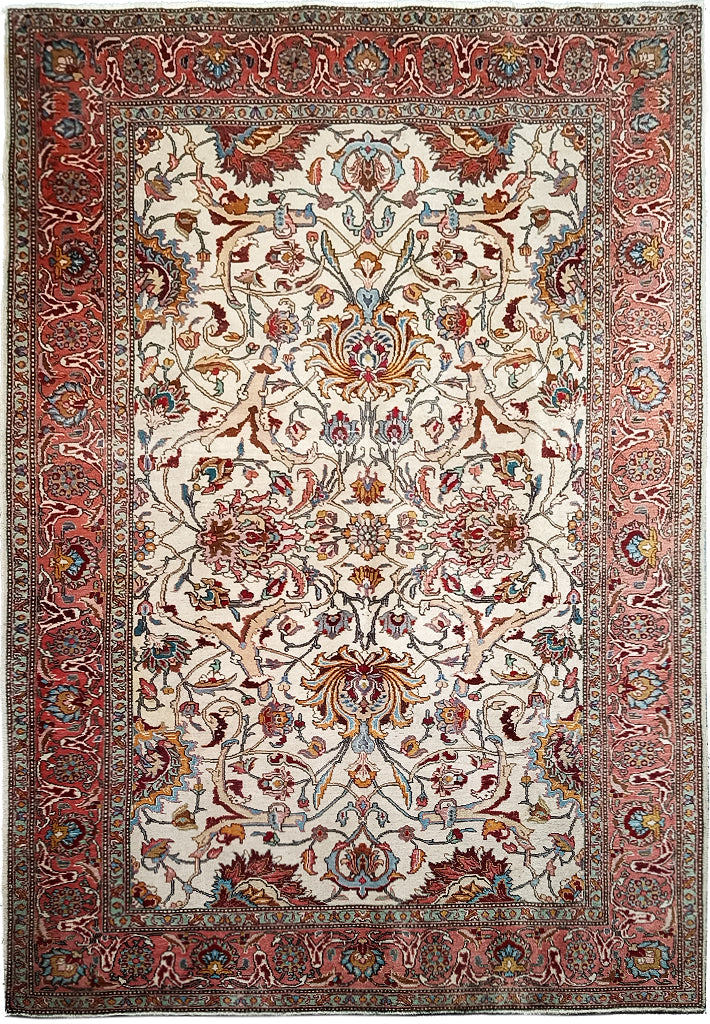 5.9 x 9 Semi-Antique Persian Tabriz Rug Ivory/Pink 22913