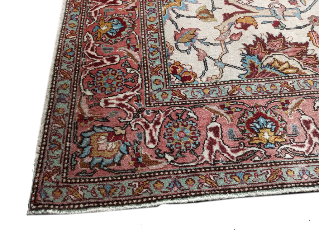 5.9 x 9 Semi-Antique Persian Tabriz Rug Ivory/Pink 22913