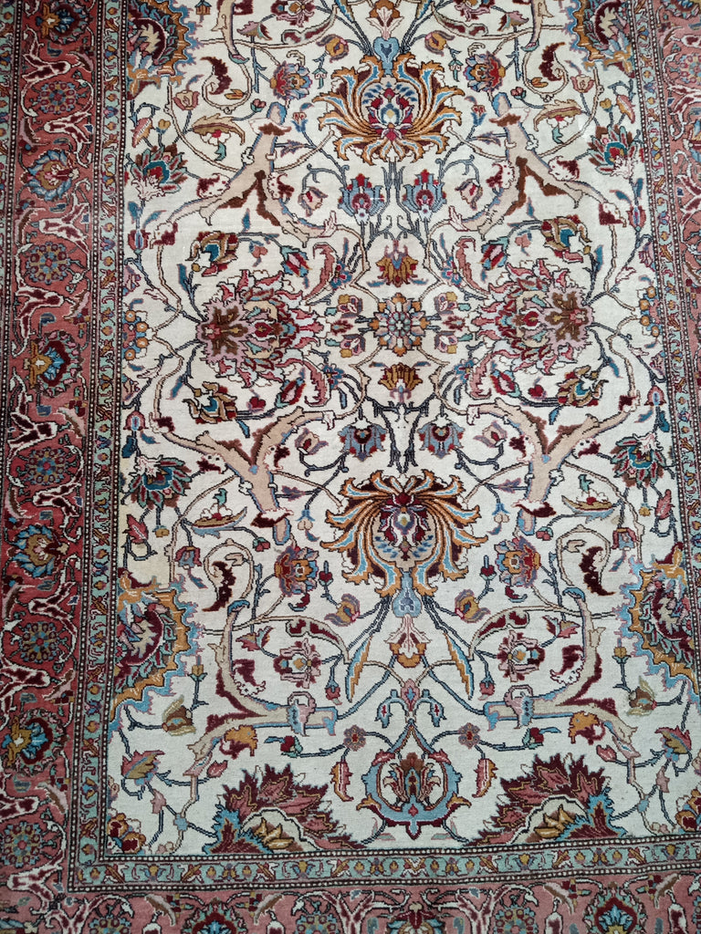 5.9 x 9 Semi-Antique Persian Tabriz Rug Ivory/Pink 22913